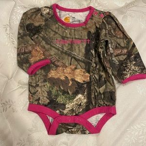 Size 3 month Carhartt Camo onesie with pink trim